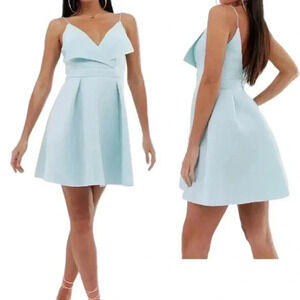 ASOS blue fold front v neck skater mini dress